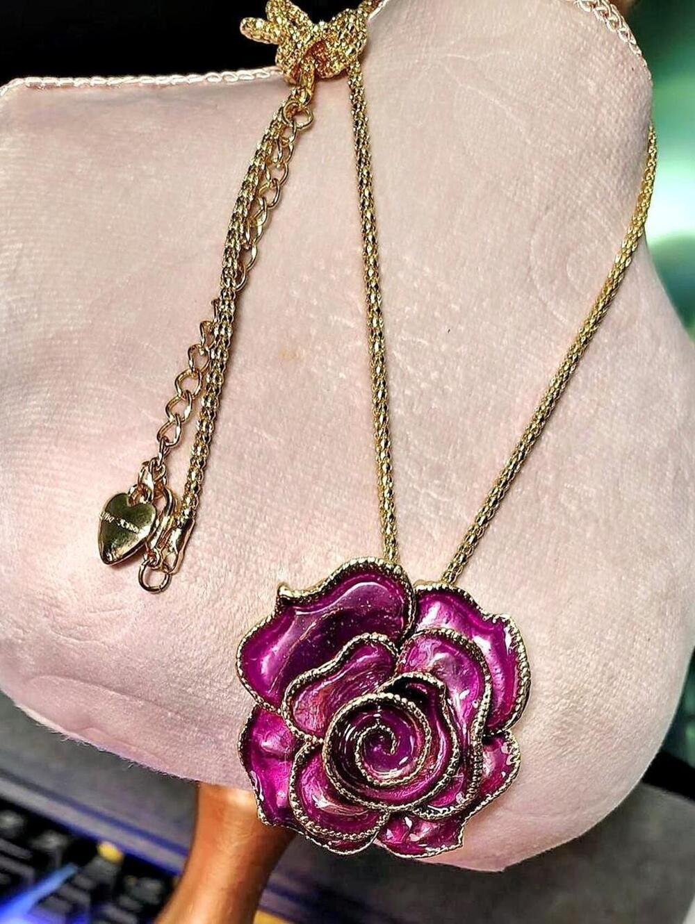 Betsey Johnson Purple Rose Pendant Necklace with Gold Chain - New with Tags